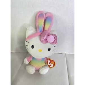 Ty Hello Kitty Plush Easter Multicolor Rainbow Bunny Ears Stuffed Toy With Tags